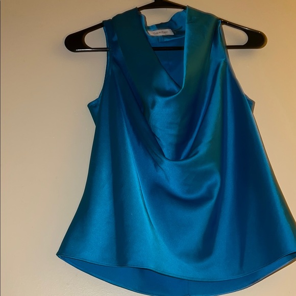 Calvin Klein Elegant Blue Satin Sleeveless Top - Picture 2 of 5